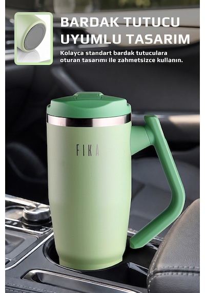 Fika Lumi Patentli Döner Kulplu Sızdırmaz Çelik Termos 1200 Ml - Bej Mint Yeşili