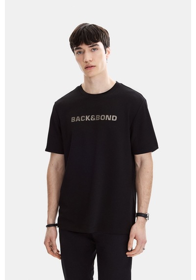 Backandbond Siyah Baskılı Regular Fit Bisiklet Yaka Tişört