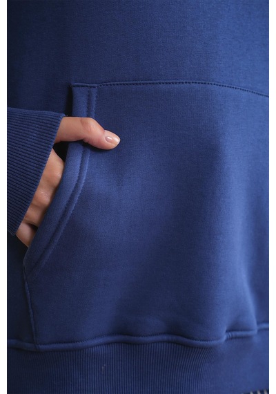Mixray 2022 Unisex 3iplik Basic Polarlı Kapüşonlu Sweatshirt Hoodie Lacivert