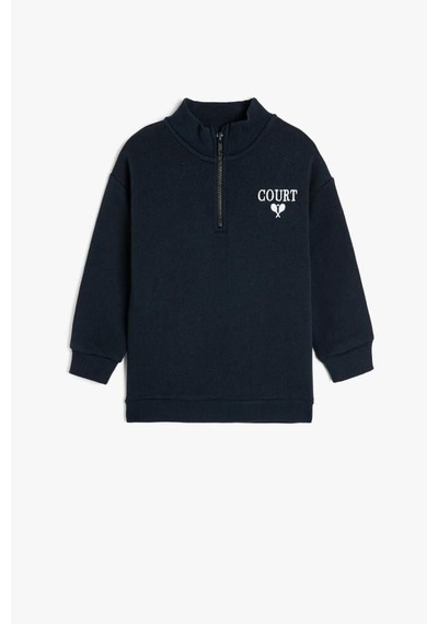 Hipatu Koton Erkek Çocuk Sweatshirt Dik Yaka Yarım Fermuarlı Uzun Kollu Lacivert