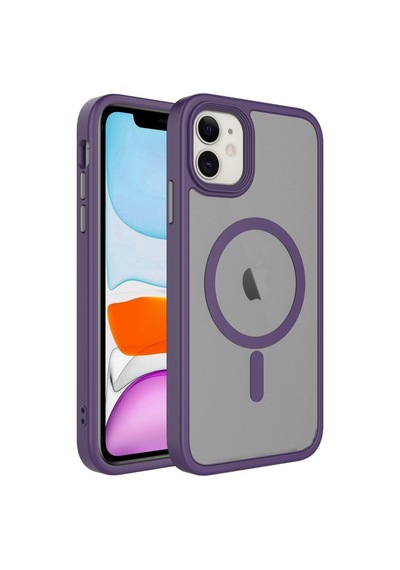 Apple Uyumlu iPhone 11 Kılıf Mat Arka Yüzey Wireless Şarj Özellikli Zore Flet M-safe Kapak Derin Mor