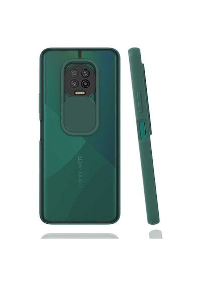 Kilifone - İnfinix Uyumlu Note 7 - Kılıf Slayt Sürgülü Arkası Buzlu Lensi Kapak - Koyu Yeşil
