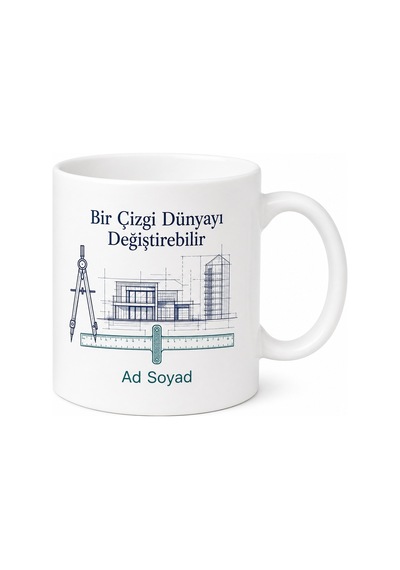 Mimarlık Öğrencisi Tasarım Baskılı Kupa Bardak Hediye Porselen Mug Beyaz / Çok Renkli