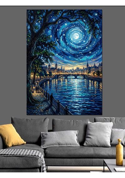 Van Gogh Tarzı Şehir Dekoratif Kanvas - Mdf Ahşap Tablo