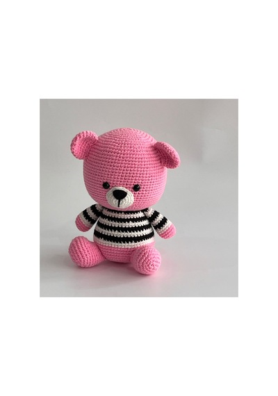 Amigurumi Tam Tam Ayıcık Çizgili Kazaklı El Örgüsü Oyuncak Pembe
