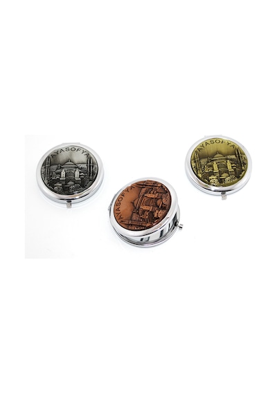 3 Adet El Aynası Metal Kabartmalı İstanbul Temalı Cep Aynası Pocket Mirror Yöresel Tasarım 7 X 7 Cm Altın
