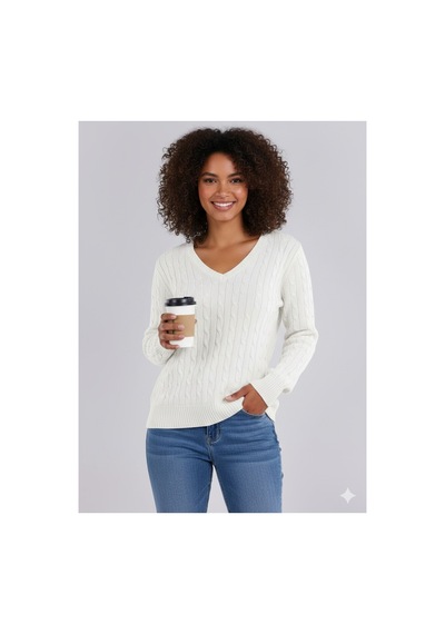 Youknitwear You Riviera %100 Pamuk V Yaka Kadın Kazak Beyaz V