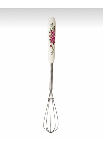 Porselen Saplı Metal Mini Çırpıcı 20 Cm El Çırpıcısı, Mutfak Karıştırma Teli Beyaz