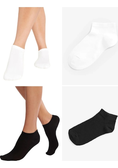 2 Çift Pamuk Kısa Bilek Ekonomik Yumuşak Soft Patik Çorap Siyah - Beyaz 10'lu Paket Siyah - Beyaz