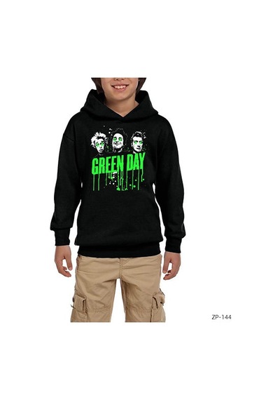 Zepplin Giyim Green Day Group Siyah Çocuk Kapşonlu Sweatshirt