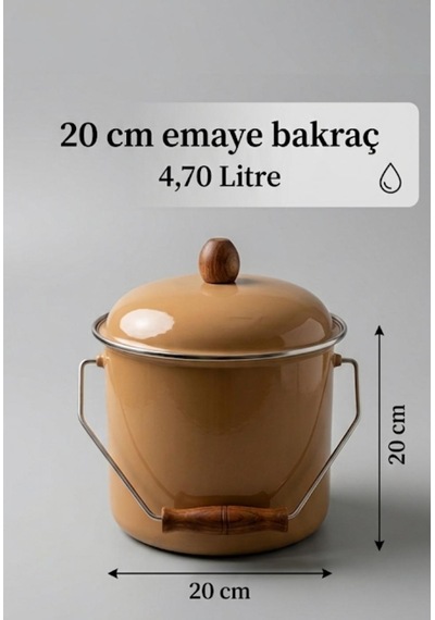 Emaye Bakraç Yoğurt Tenceresi Bakliyat Saklama Tenceresi Patates Soğan Kovası 20 Cm Kahverengi