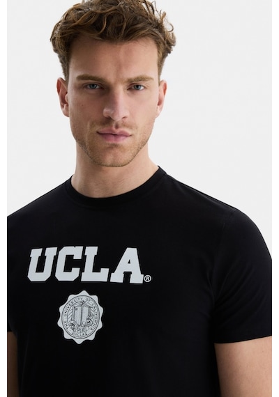 Ucla Gayley Siyah Bisiklet Yaka Baskılı Standard Fit Erkek Tshirt Siyah
