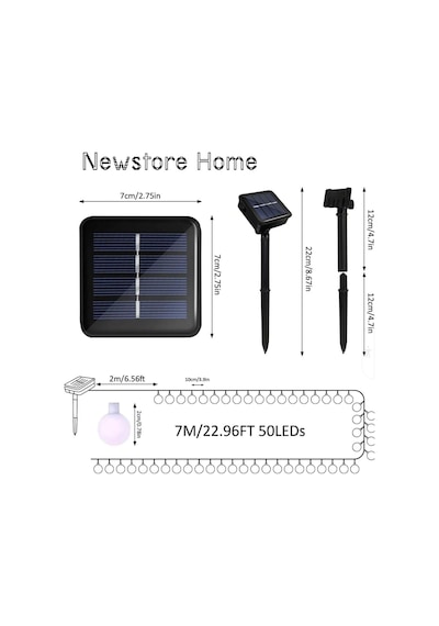 50 Led 7 Metre Güneş Enerjili Solar Peri Led Işık Zinciri Top Lambalı Rgb Çok Renkli Dış Mekan Su Geçirmez Bahçe Balkon Süsleme