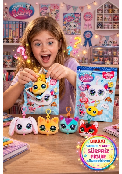 Littlest Pet Shop Peluş Anahtarlık Sürpriz Paket Seri 1 Lisanslı Koleksiyon Oyuncak Tekli Paket