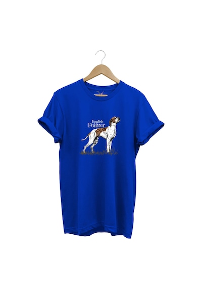 Hunting Avcılık English Pointer Av Köpeği Baskılı %100 Pamuk Regular Fit Unisex T-shirt Mavi