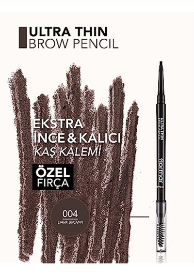 Flormar Kaş Kalemi & Fırçası - Ultra Thin Brow Pencil - 004 Dark Brown - 8690604572137 00