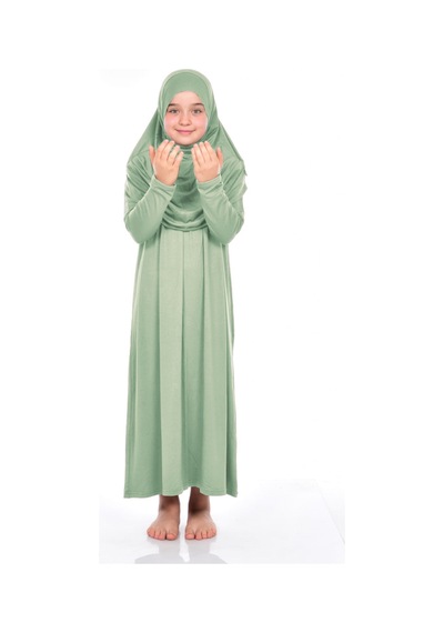 İhvan Çocuk Pratik Namaz Elbisesi 9-11 Yaş Mint Yeşili Rengi Çok Renkli