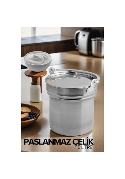 Mey İthalat Yoğurt Bakracı Paslanmaz Çelik 5 Litre Kapaklı, Hijyenik Ve Dayanıklı 719597