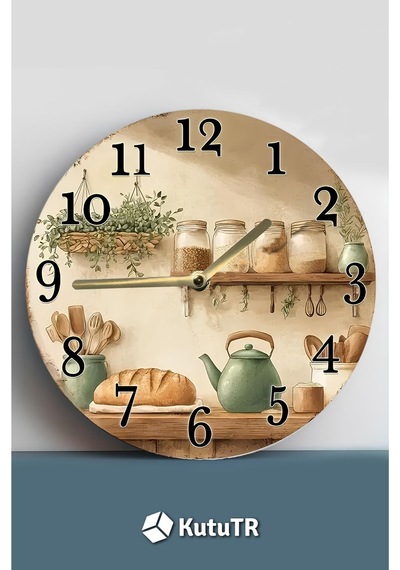 Nostaljik Raflı Mutfak Temalı Mdf Saat Çift Katmanlı 33 Cm Country Tarz Dekor Sdw356 Renkli