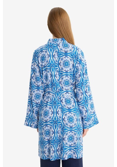 Defacto Relax Fit Bisiklet Yaka Desenli Viskon Kimono E7262ax25smbe43 Mavi