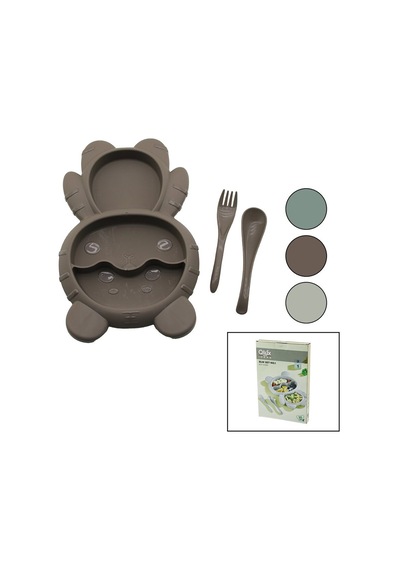 Ayıcık Model 3 Bölmeli Bebek Beslenme Seti 3pcs Mama Kabı-kaşık-çatal 500ml Renkli Plst Çok Renkli