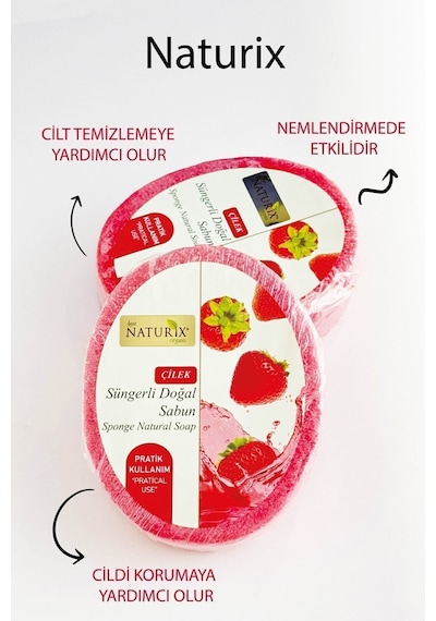 Naturix Çilek Peeling Etkili Cilt Arındırıcı Çilek Süngerli Sabun 150 G