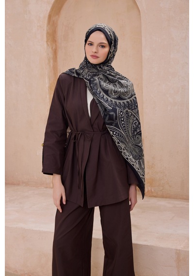 Belli Fresh Çiçek Desen Vintage Şal 3 Siyah-Krem