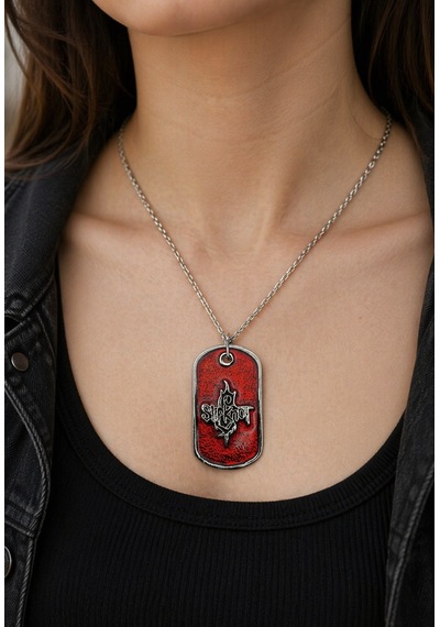 Slipknot Tarzı Kırmızı Metal Plaka Kolye Unisex Zincirli Aksesuar Çok renkli