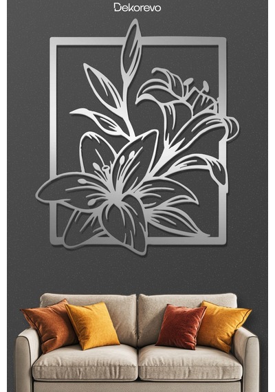 Çiçekler Çerçeve Metal Duvar Tablosu - Metal Duvar Sanatı - Krom - 65 X 75 Cm