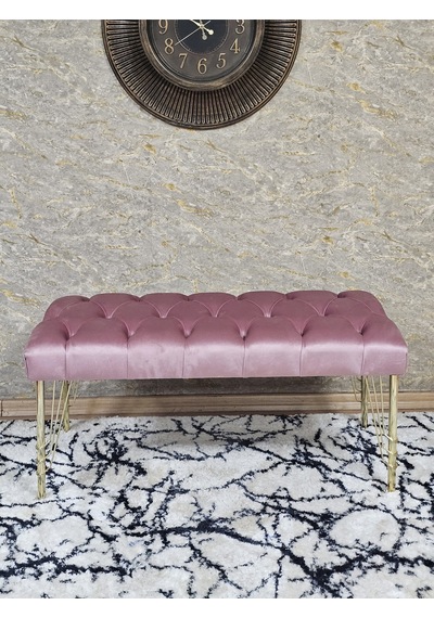Zafir Gold Tel Ayaklı 90 Cm Puf Bench - Puf - Bench - Kasalı Oturak - Oturak - Yatak Ucu Puf Pembe