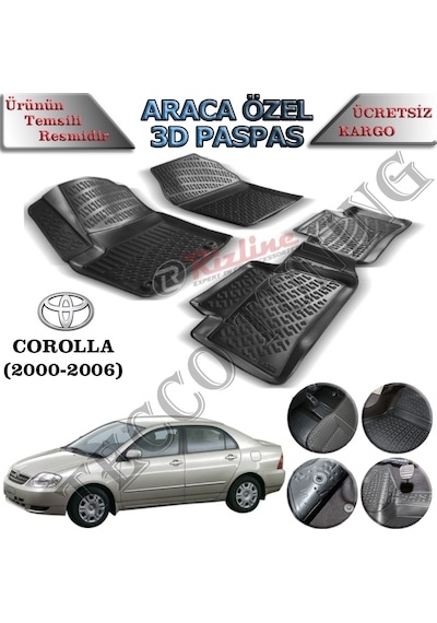 Rizline Toyota Corolla Uyumlu 2000-2006 3D Havuzlu  Paspas