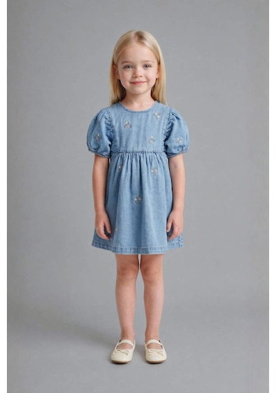 Defacto Pamuklu Denim Elbise Kız Bebek H4072a526smnm39 Mavi-nm39