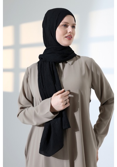 Kadın Tesettür Bambu Kraş Şal, Ütü Gerektirmeyen Doğal Hijab Başörtüsü 75x180 Cm - Siyah