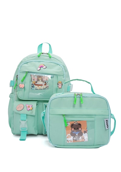 Wia Kawaii Kore Tarzı Ayıcıklı İlkokul Ve Beslenme Çantası Yeşil