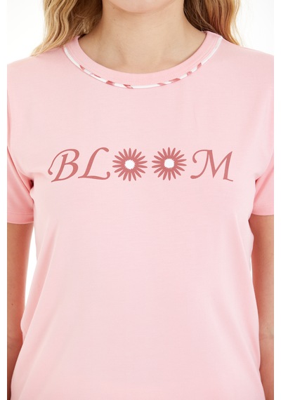 Lılac Kadın Çiçek Desenli %100 Viscon Capri Pijama Takımı Beyaz - Pembe