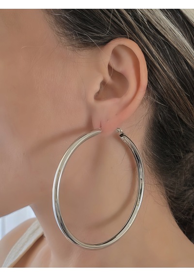 Xl Halka Boru Model Gümüş Renk Çelik Küpe 8cm Silver