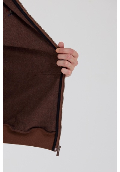 Polostate Erkek Fermuarlı Kanguru Cep 3 İplik Sweatshirt Kahverengi