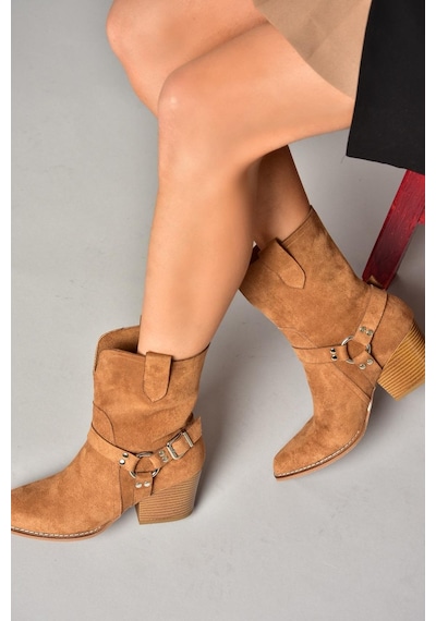 Fox Shoes T296094002 Taba Süet Kovboy Model Kalın Tabanlı Kadın Bot Taba-Süet Taba
