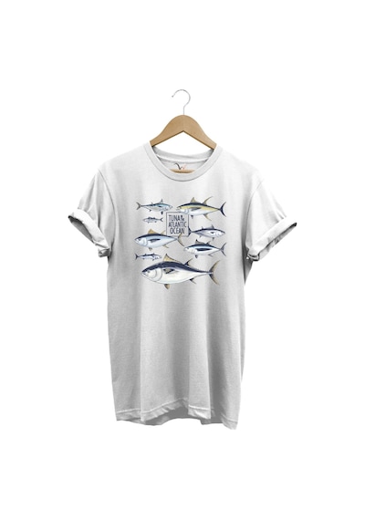 Fishing Balıkçılık Uzunkanat Orkinos Tuna Balığı Baskılı %100 Pamuk Regular Fit Beyaz T-shirt Beyaz