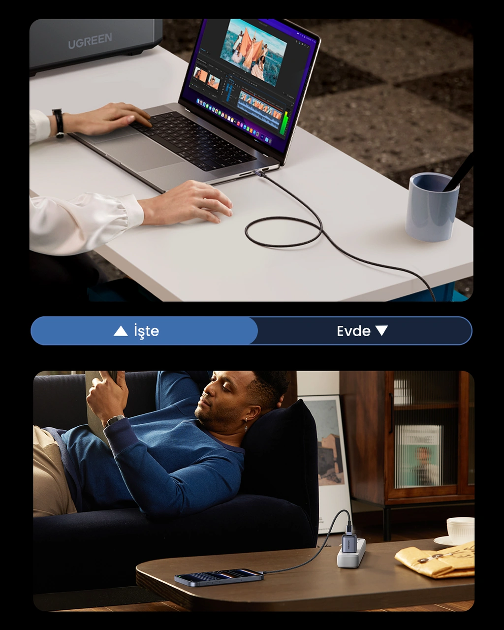 Ugreen Usb-c To Usb-c 240w Pd Hızlı Şarj Kablosu, Uzay Grisi, 1m, 45067 -