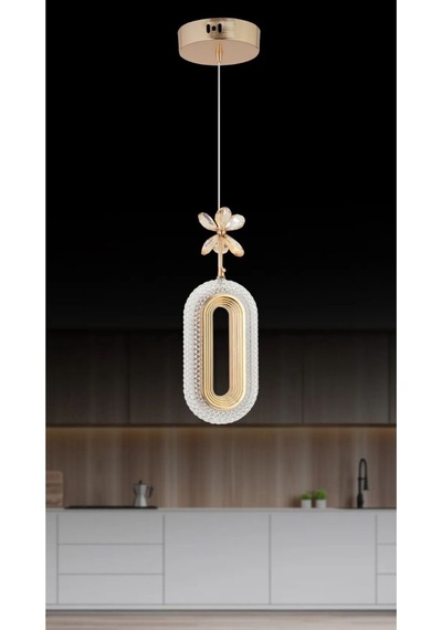 Tek Gold Kaplama Sarkıt Led Salon Avize 3 Renk Ledli Gold