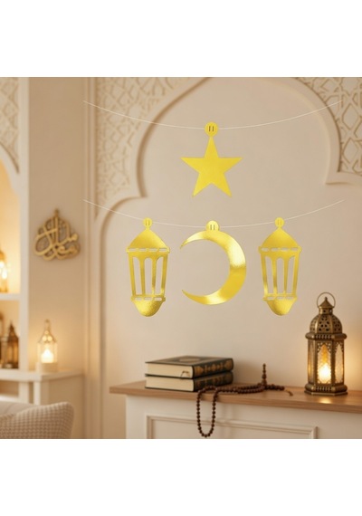 Ramazan Dekorasyon Süs Seti 4 Parça Gold Varaklı Asmalı Duvar Süsü