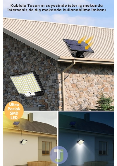 Technojet 110 Ledli Solar Güneş Enerjili Kumandalı Hareket Sensörlü Bahçe Aydınlatma Sokak Lambası