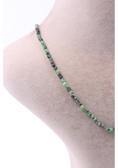 Anyolit Ruby In Zoisite Taşı Doğal Taş Kolye Bileklik Seti Fasetli Kesim 3-4 Mm Çok Renkli