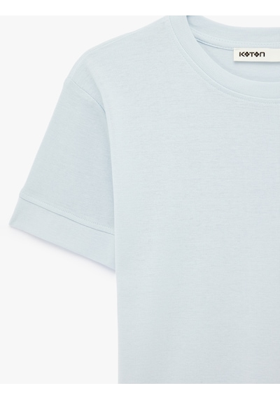 Koton Slim Fit Kısa Kollu Bisiklet Yaka Basic Tişört Mavi 6sak50400ek