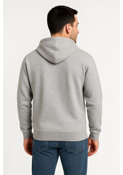 Erkek 3 İplik Pamuklu Kapüşonlu Tam Fermuarlı Cepli Hoodie Sweatshirt - Gri