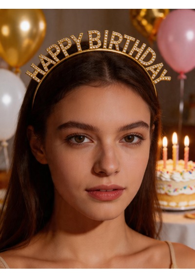 Taç Metal Taşlı Happy Birthday Gold Doğum Günü Tacı Kadın Kız Çocuk Parti Aksesuarı