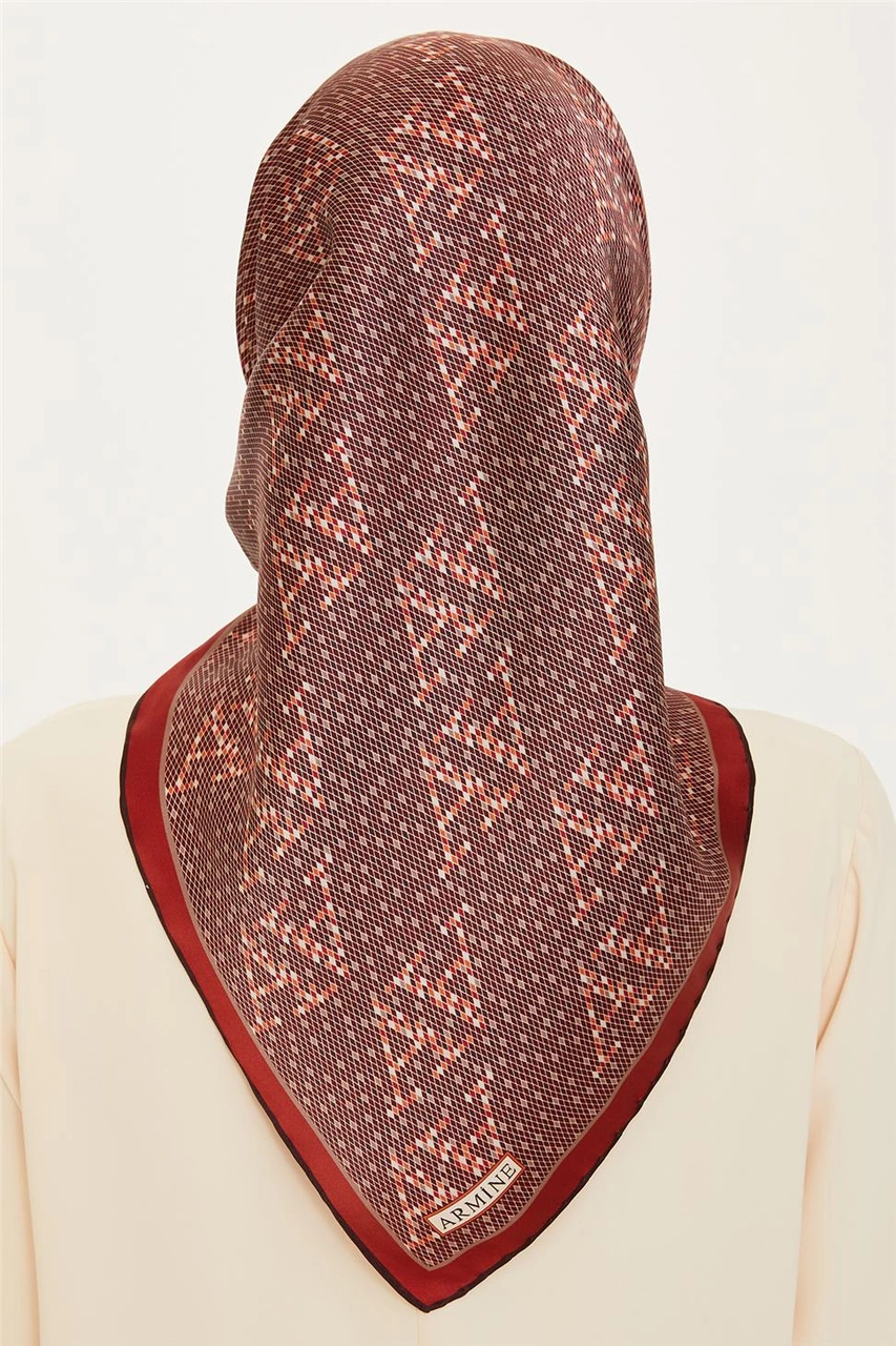 Armine Monogram Desenli Twill Saf İpek Eşarp 9228d 01 Çok Renkli