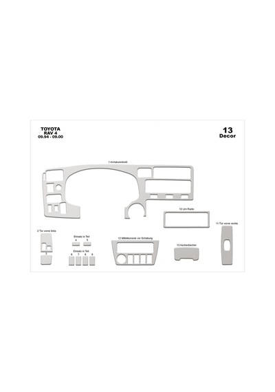 Toyota Rav 4 Torpido Kaplama 1994-2000 13 Parça Alüminyum