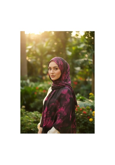 Müslüm, Floral Yaprak Desenli Bürümcük Şal Zarif, Kaymaz, Terletmez Ve Rahat Kullanım 75 X 200 Cm Siyah Mürdüm